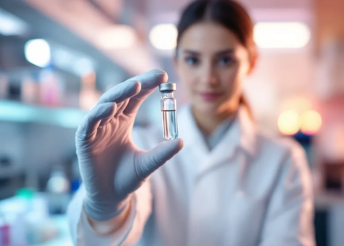 Scientist holding a microbiome sample vial in a professional laboratory — gut microbiome testing at Gut Philosophy